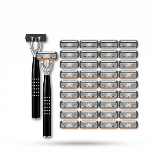Men's 6-Blade Cartridge Shaving Razor Set Black Handle ! Refill Blades 12/18/36