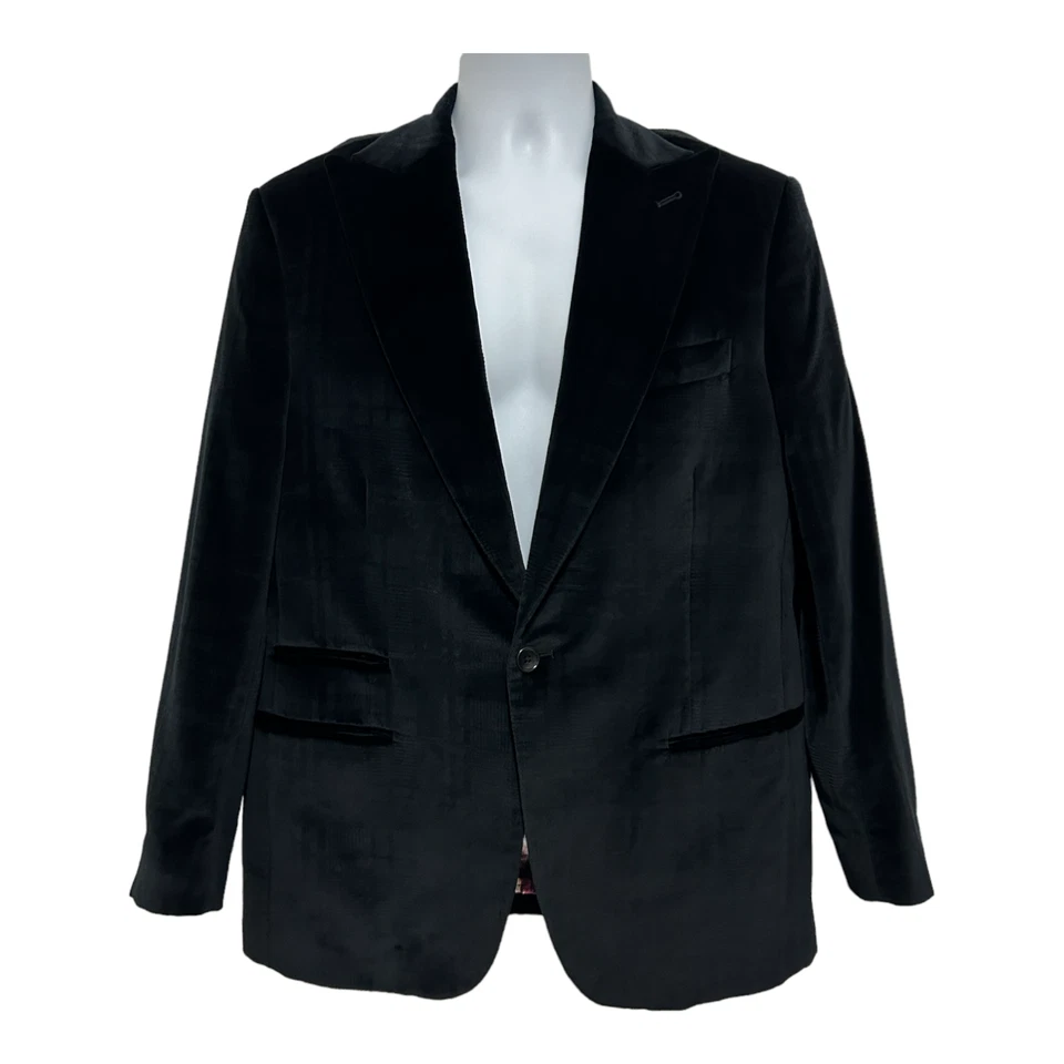Ross Graison Men's Sport Coat Size 40R Black Velvet Suit Jacket Made In Italy - Image 2 of 4