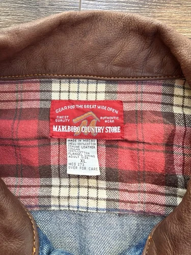 Vintage Marlboro Country Store Denim Jacket Mens XL Leather Collar Western image 4