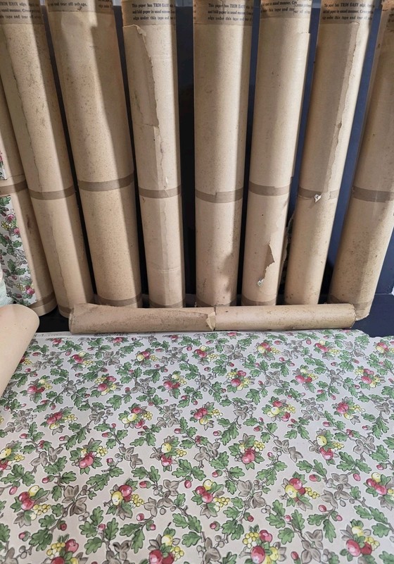 Antique Wallpaper Lot Union Made Floral Oak Leaf Fruit NOS Prop Set Decorator