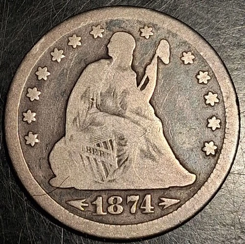1874 Seated Liberty Quarter – Good – No Motto – U.S. Silver