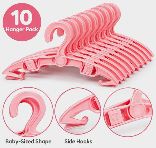 10 Pack Pink Plastic Baby & Toddler Clothes Hangers, Lightweight Smooth Finish