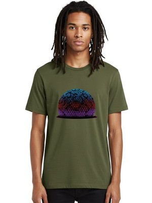 Geometric-Sphere Mens Graphic Tee, 100% Cotton, Casual Summer Wear