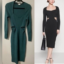 NWOT Abercrombie and Fitch Long-Sleeve Cutout Midi Sweater Dress in Green. Med