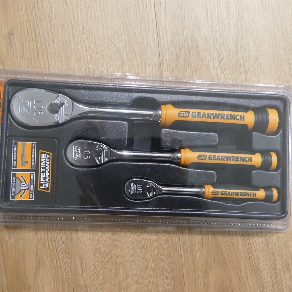 GearWrench 81207T 3pc 90T Cushion Grip Locking Flex Head Ratchet Set