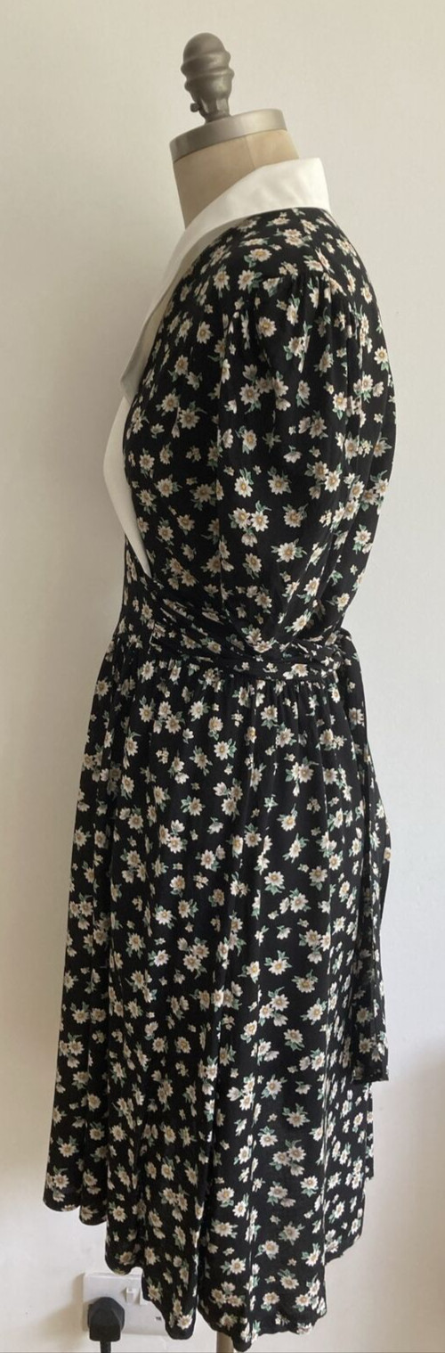Vintage 1980s Black/White Floral St Michael Dress, 12 UK 4