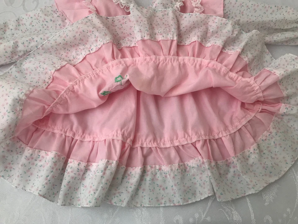 Vintage Baby Girl Dress Infant 3-9 Moths Pink Lace Peter Pan Collar Pinafore - Image 4 of 4
