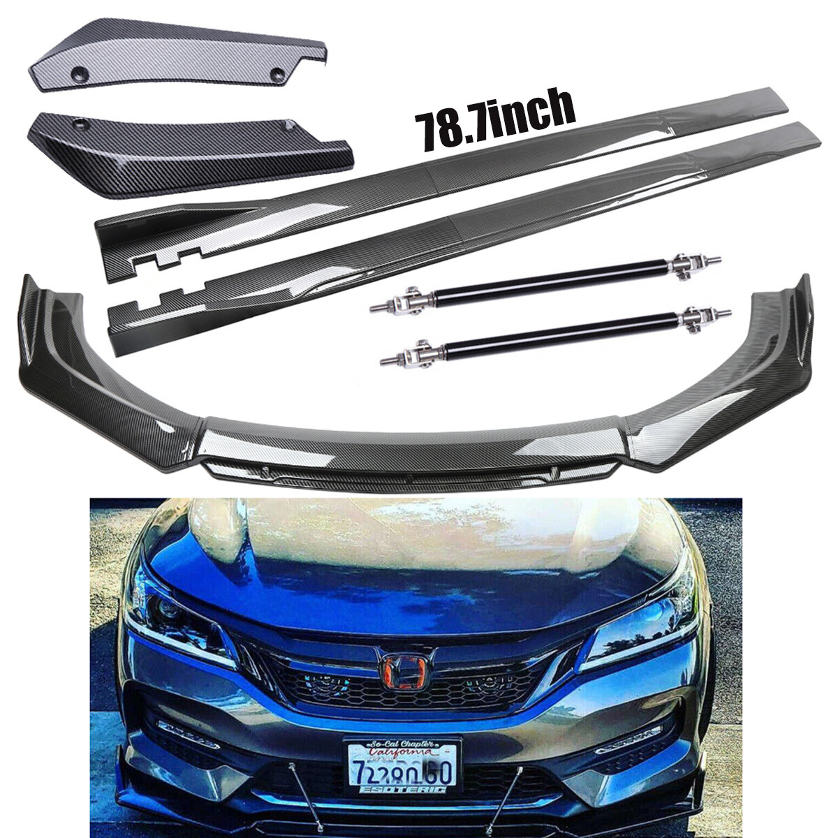 For Honda Accord 2001- Carbon Fiber Side Skirts Rear Front Bumper Lip Splitter