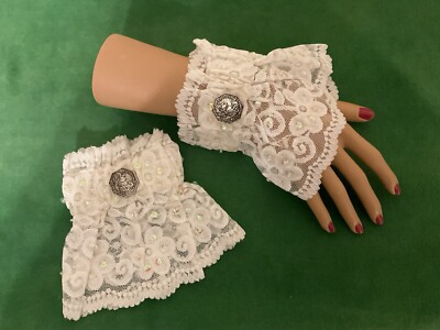 Victorian Style Removable Cuffs Lace Fingerless Gloves Mitten Steampunk Gothic