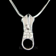 Moveable Zipper Pull Necklace made with Swarovski Crystal Stylish Trendy Jewelry