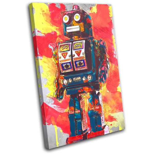 Robot Abstract Vintage  For Kids Room CANVAS WALL ART Picture Print VA