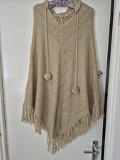 Poncho Oatmeal With Hood & Pom Poms S/M
