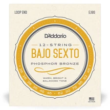 D'Addario EJ86 Bajo Sexto Strings Phosphor Bronze Loop End Extra-Bright 12String