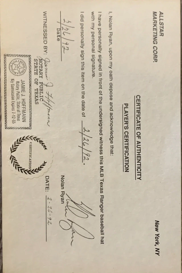 Sombrero autografiado por Nolan Ryan Texas Rangers con certificado de autenticidad imagen autografiada con marca de agua Foto 3 de 4