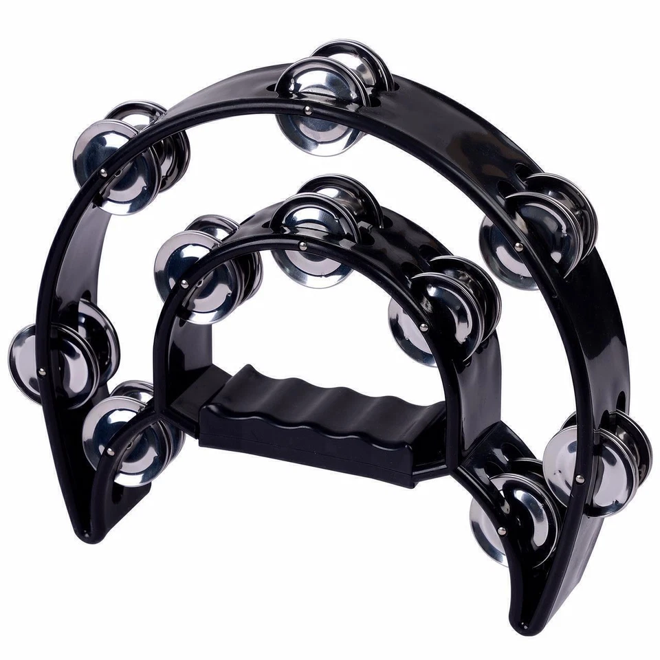 IGADGITZ XTRA Double Half Moon Cutaway Hand Tambourine 40 Jingles Adults Children Black UK