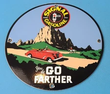 VINTAGE SIGNAL GASOLINE PORCELAIN GAS MOTOR OIL PURR PULL SERVICE PUMP SIGN