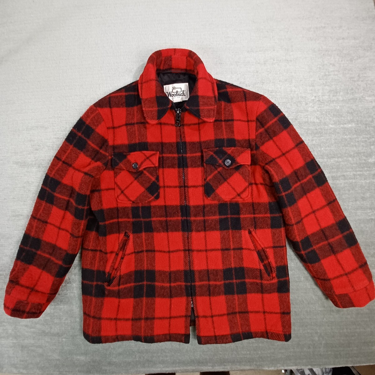 Vintage Woolrich Jacket Mens M L Red Buffalo Plaid Full Zip Vintage Woolrich Jacket Mens M L Red Buffalo Plaid Full Zip