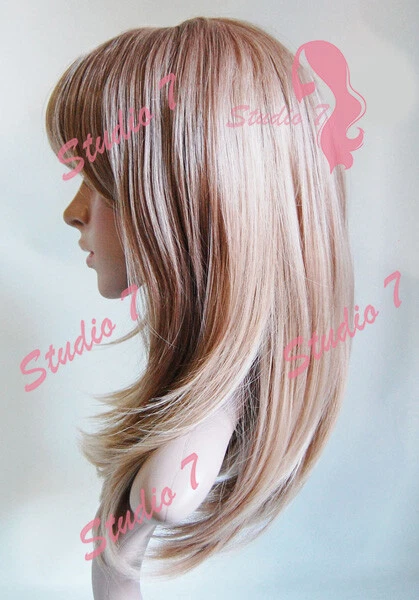 W69 Light Brown Blonde Ombre Layered Straight Fringe Wig Synthetic studio7 uk