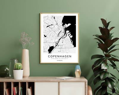 Copenhagen City Map Print Copenhagen Map Poster Copenhagen Street Map Wall Art