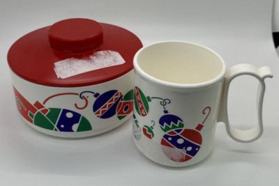 Tupperware Christmas Candy Nut Dish Container & Mug Set Vintage 2062A 3052A NOS