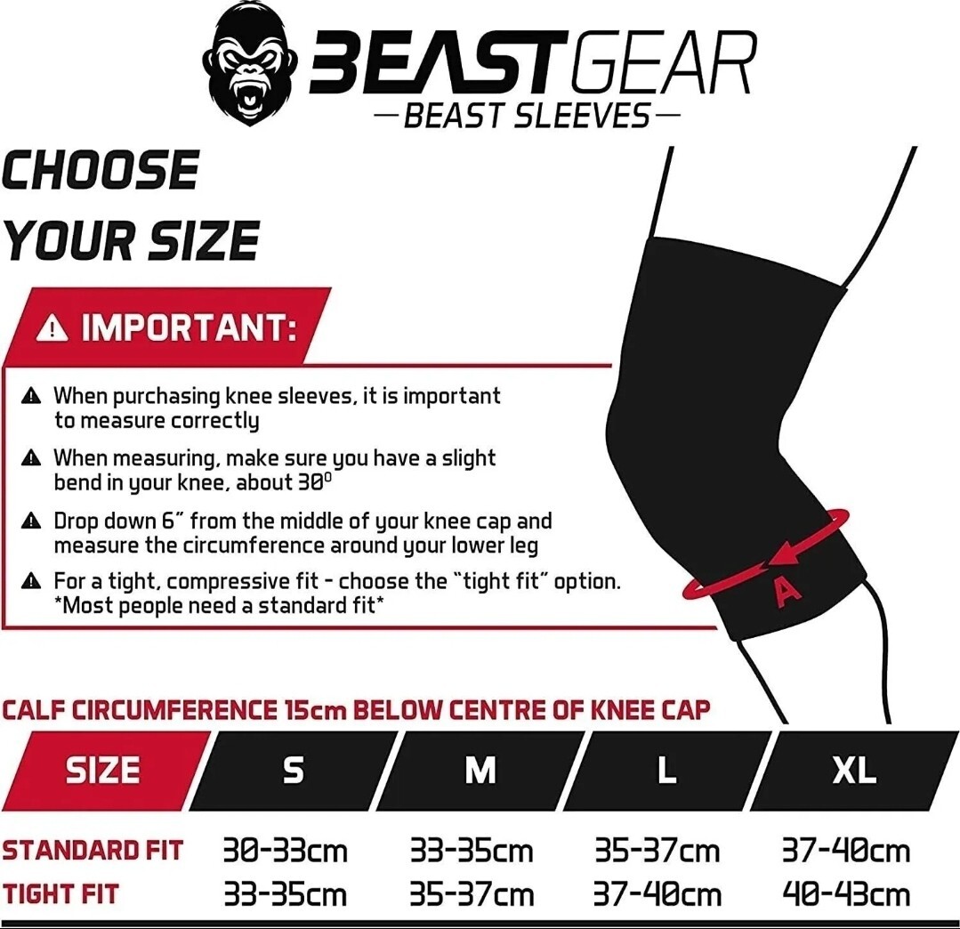 Beast Gear Pro Knee Sleeves, Black, Medium (NEW) MMA Weightlifting Gym