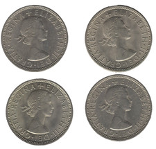 British Elizabeth II Two Shilling Coins &ndash; Mixed Dates &times;4 Lot