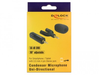   Delock Kondensator Mikrofon Uni-Direktional für Smartphone/Tablet 3,5 mm 90°  