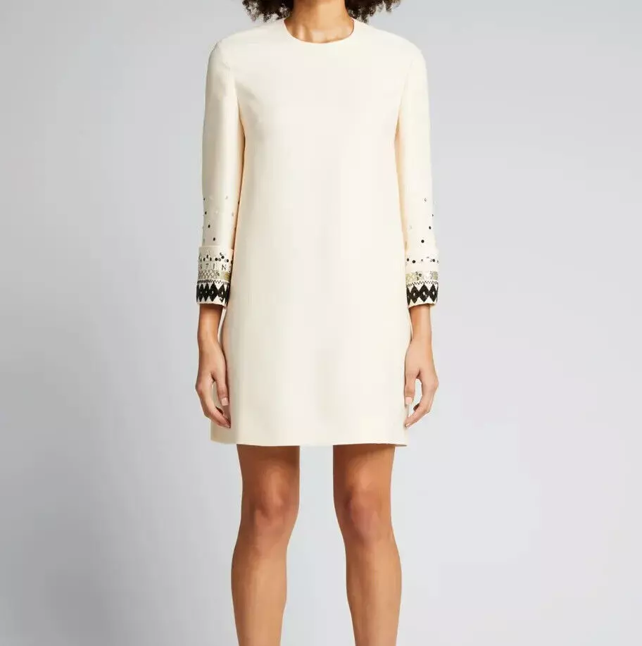 VALENTINO GARAVANI Women's Embellished Logo Wool Shift Mini Dress