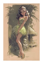 1960s Vintage Tiki Theme Pin Up Art Print ntg29