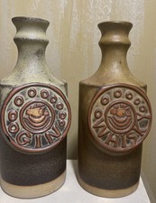 Rustic  Collectable 1970s Pottery Whisky & Gin Decanters by Presingoll / Tremar