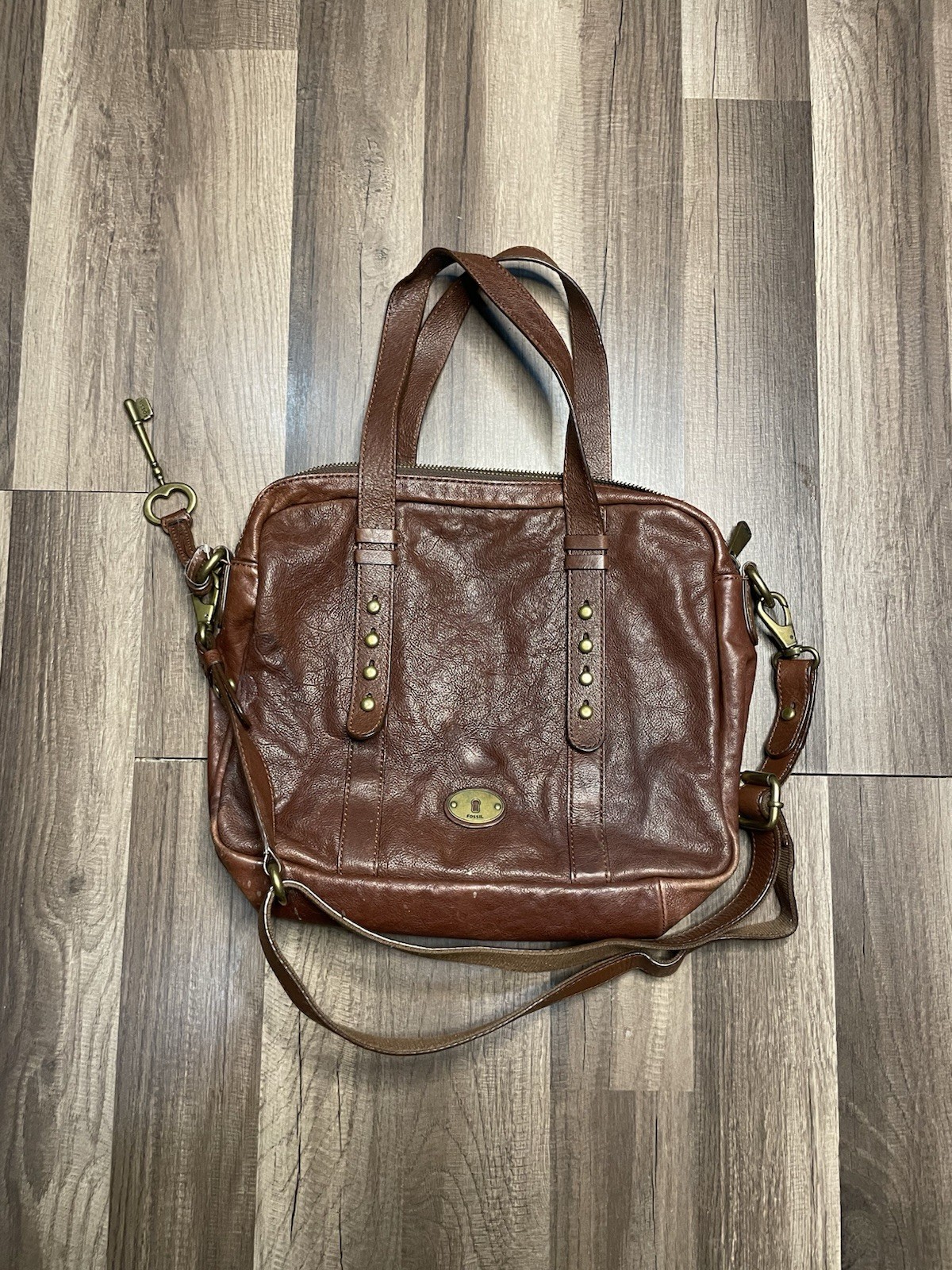 Vintage Authentic Fossil Issue 54 Brown Leather Flap Messeng