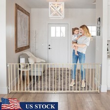 60"-103" Extra-Wide Swing Baby Safety Gate Natural Wood for Doorways Hallways