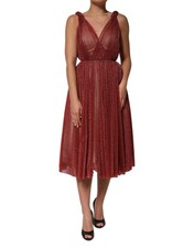 Dolce & Gabbana Burgundy Mesh Sleeveless Midi A-line Women's Dress Authentic