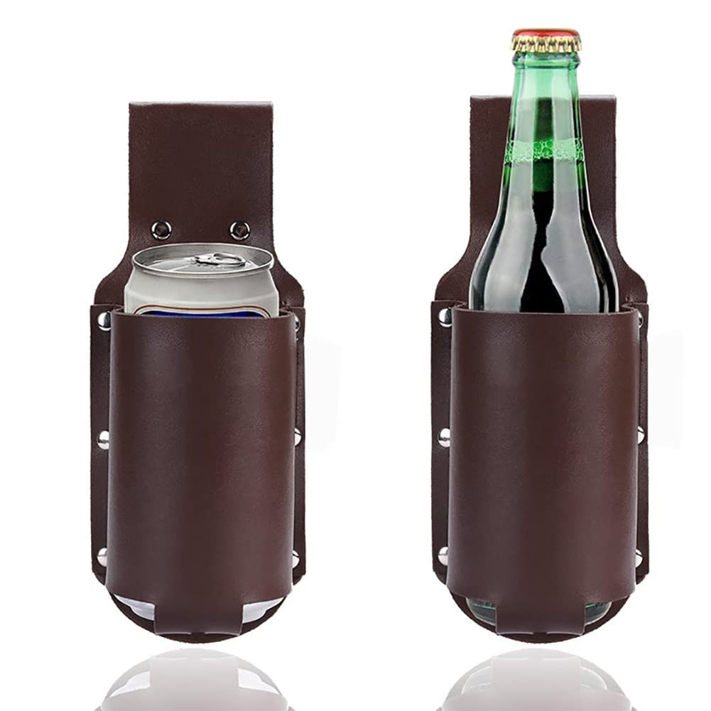 2 Pack Leather Waist Bag Belt Holster for 12 oz Beer Bottles Soda Beverage Cans