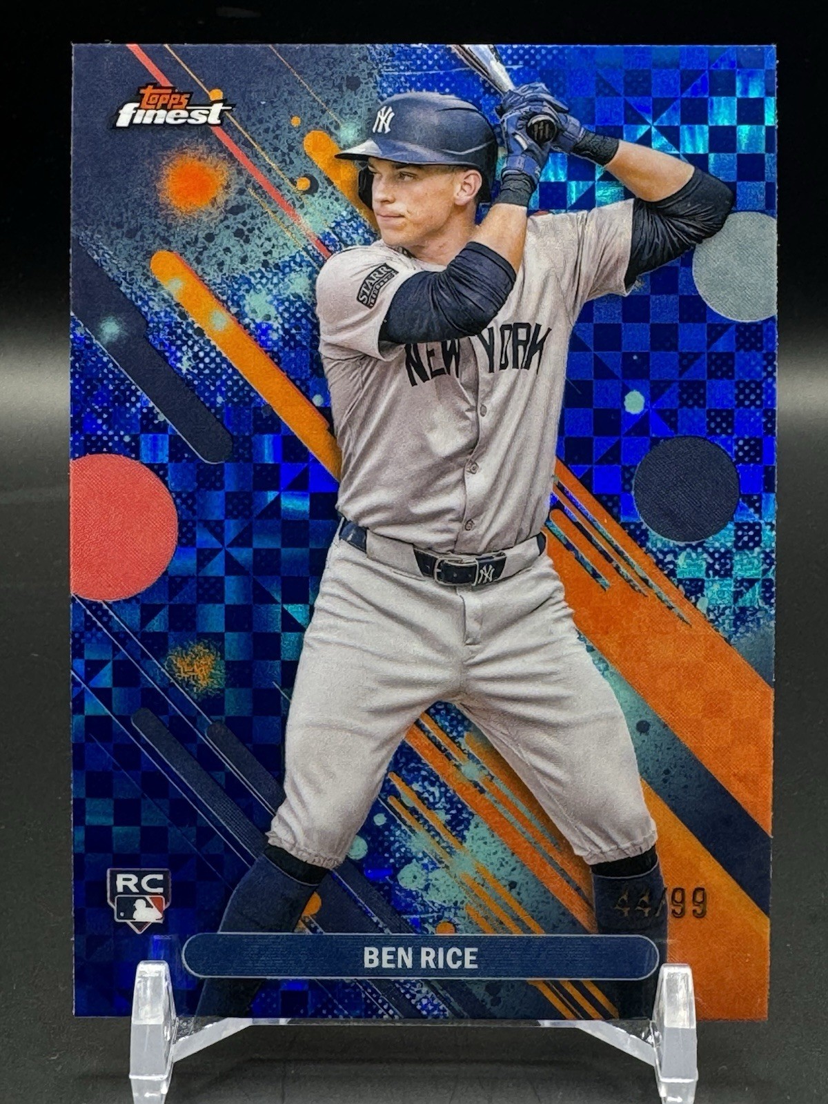 2025 Topps Finest Ben Rice Blue Checkerboard /99 RC Rookie Refractor 48 Yankees