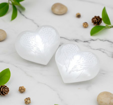 Selenite Heart Crystal with Angel Wing Engraving | Healing Stone Gift |8-10cm