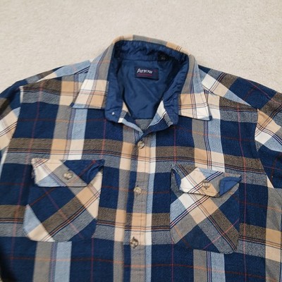 Vintage Arrow Button Up Shirt Mens Large Blue Plaid 80s Acrylic