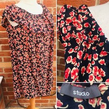 STUDIO Size 16/18 Black Red Floral Dress Holiday Spring Wedding Excellent S9