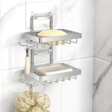 Silver Double Soap Bar Holder for Shower, No Drilling Rustproof Stainless Steel,