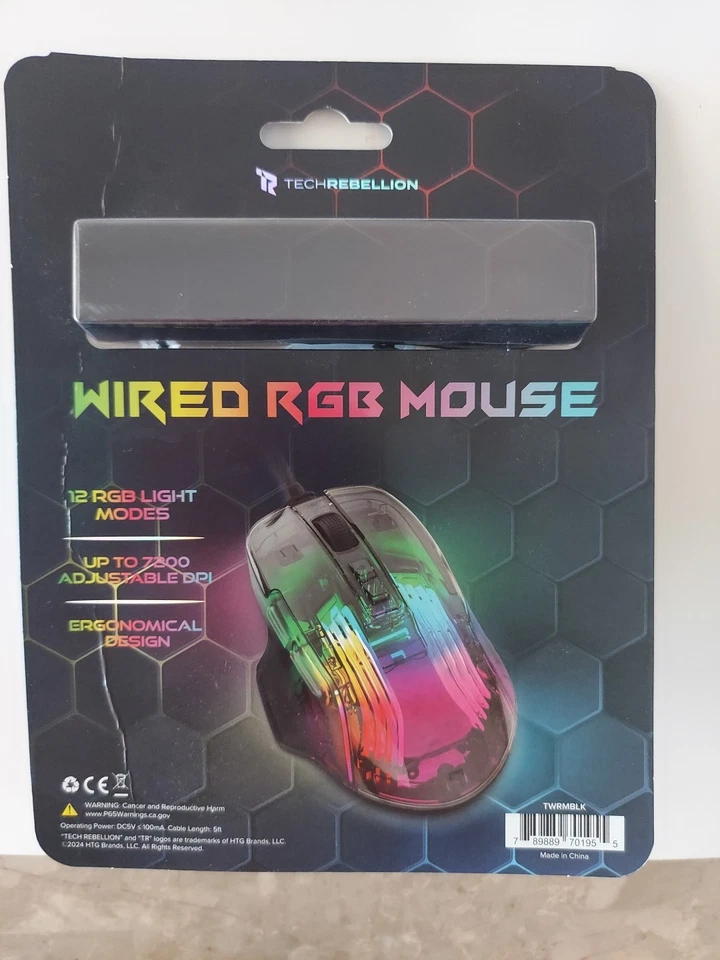 Lightweight Wired Gaming RGB Mouse Honeycomb Design 7200DPI Ergonomic Gaming - Image 2 of 2