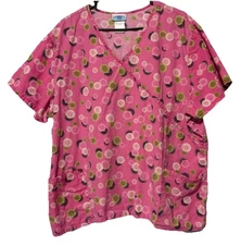 Women’s 3XL Scrub Top Pink Flowers Pullover Elastic Stretch Back SB Scrubs