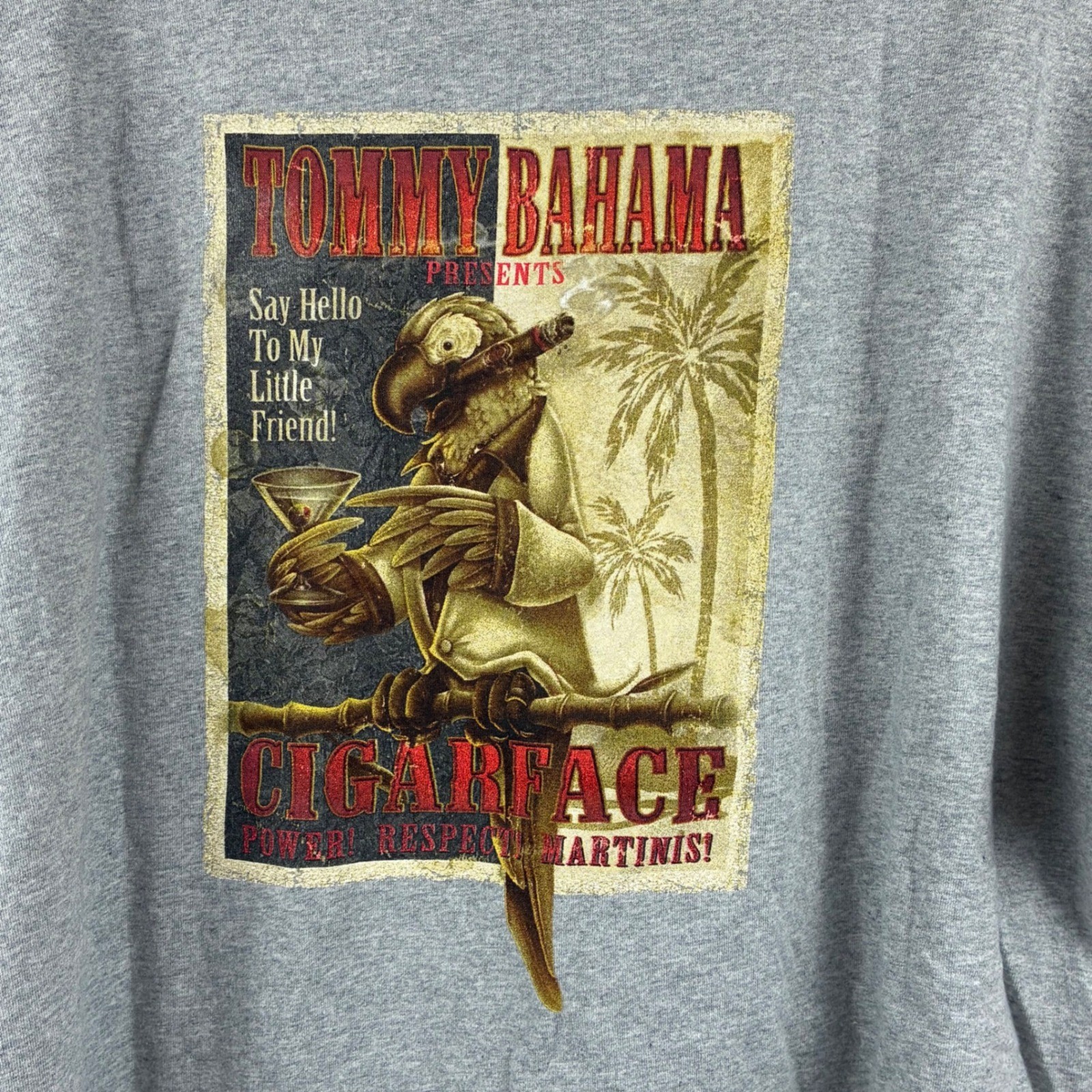 Tommy Bahama Relax Mens XL Gray Cigarface Parrot Graphic T-Shirt Scarface Parody
