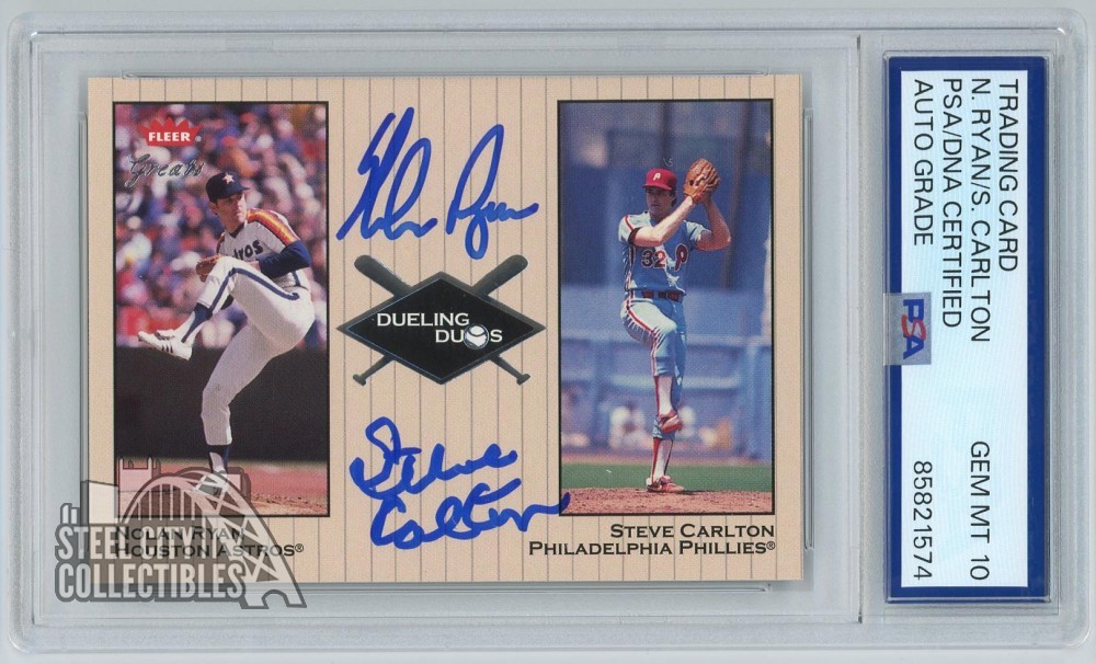 Nolan Ryan & Steve Carlton 2002 Fleer Greats Dual Autograph Card PSA/DNA 10