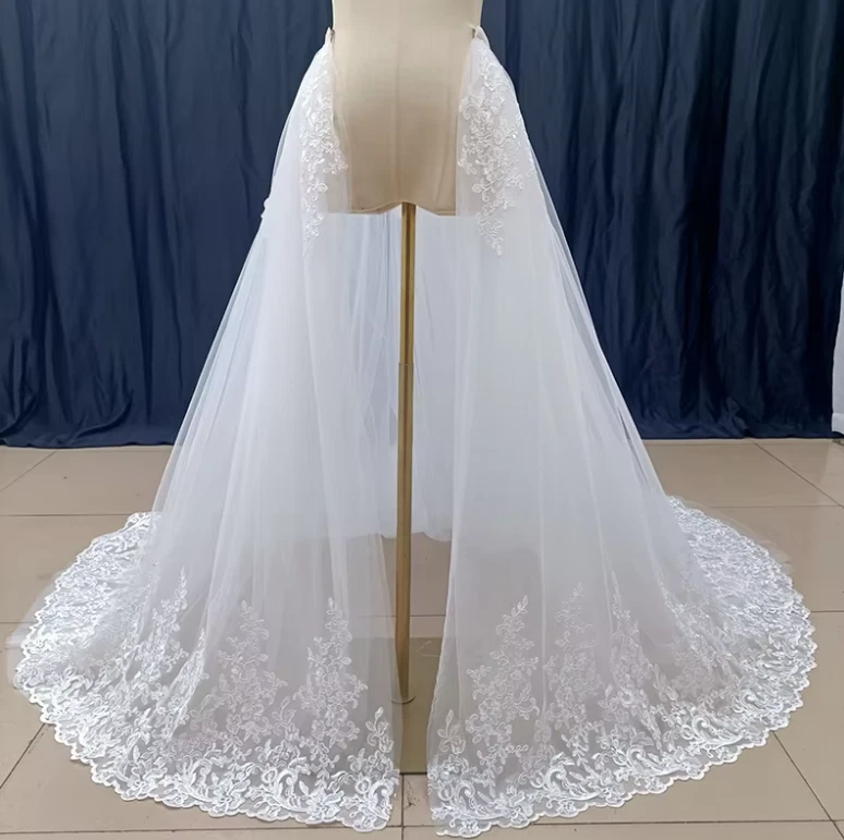 White Lace Removable Train Detachable Lace Skirt White Skirt 5 Layer Tulle Train - Image 4 of 4