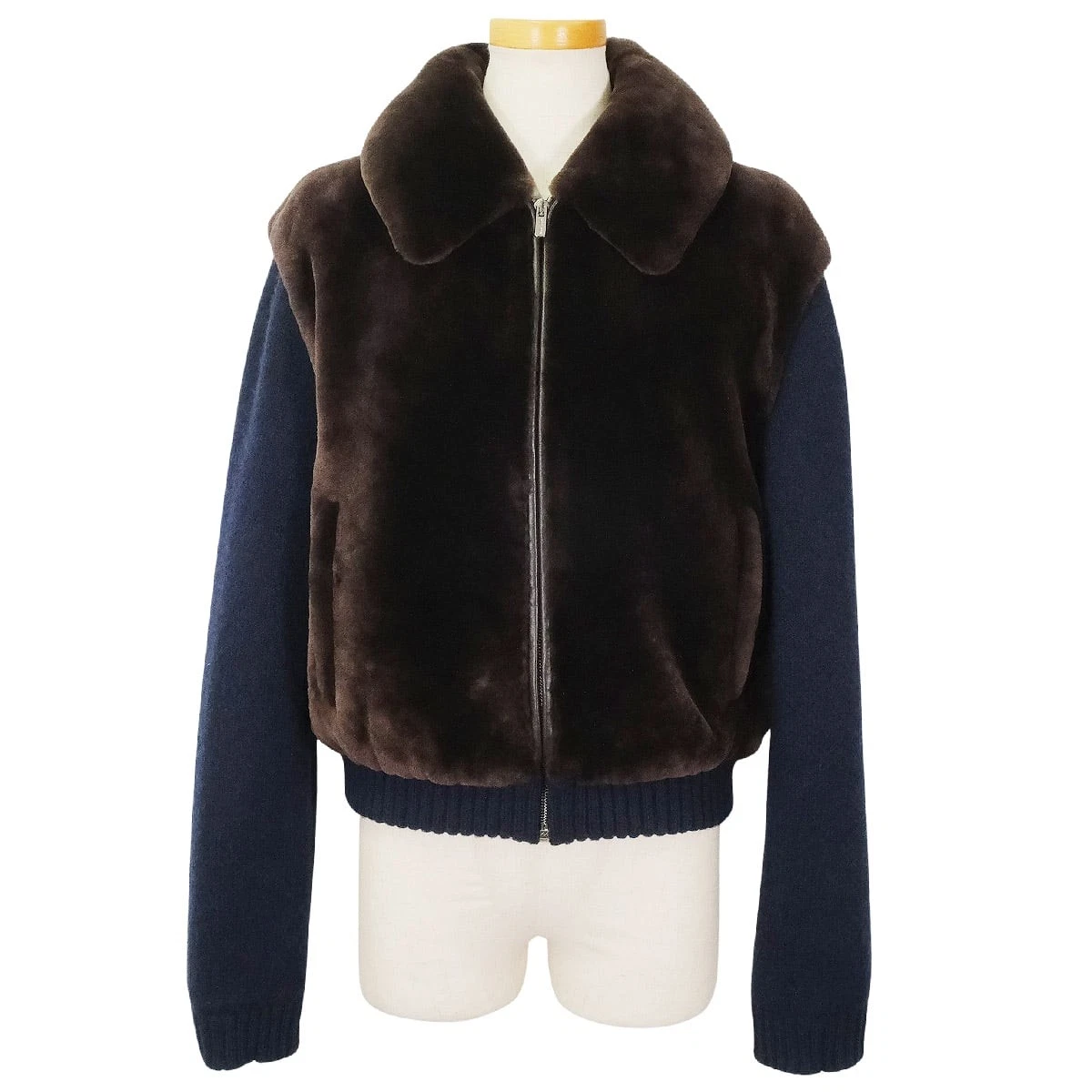 Miu Miu — Miu Miu Shearling Knit Jacket Coffee Wool/Cashmere/Polyester #38 Silver HW B...