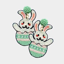 Easter Earrings Cute Fun Costume Jewelry Felt Back Seed Beaded Bunny Egg Earring