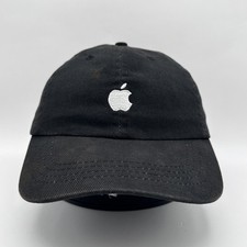 Apple Logo Embroidered Black Faded Baseball Dad Cap Hat Strapback Distressed