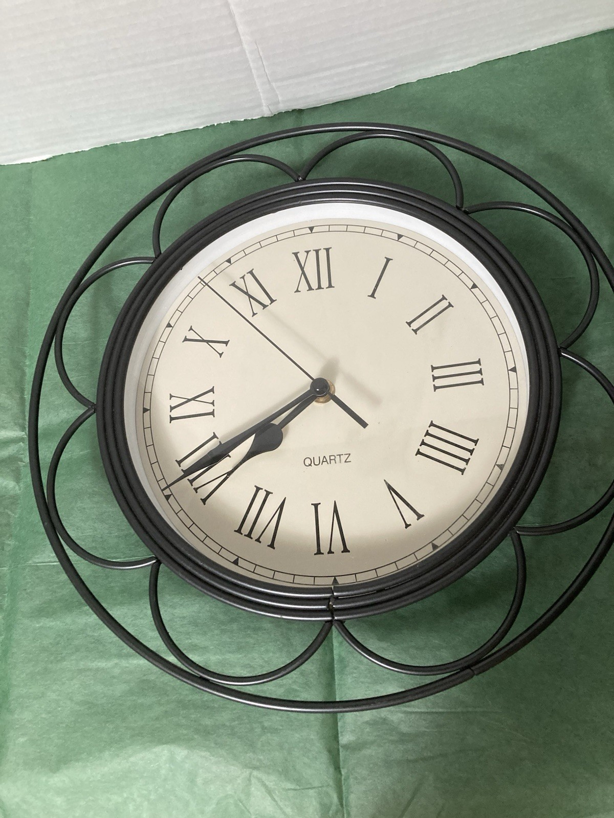 Metal Wrought Iron Wall Clock Black w/Roman Numerals