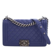 Chanel Medium Quilted Lambskin Boy Flap Women Blue One Size