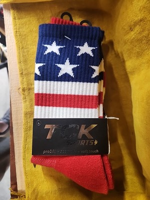 New, 2 Pair Size Large, TCK Sports, Performance United States Flag Socks